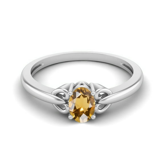 925 Sterling Silver 6X4mm Oval Citrine Solitaire Women Mother's Day Gift Ring