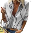 thumbnail image 1 of Blusa Camisa suelta con cuello en V Estampado de manga larga Blusa de trabajo Top de mujer, Blanco, S Vogacara AP002016-01, 1 of 5