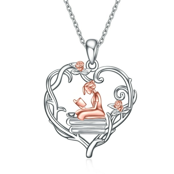 925 Sterling Silver Book Lover Necklace Reading Pendant Graduation Gift Jewelry for Women