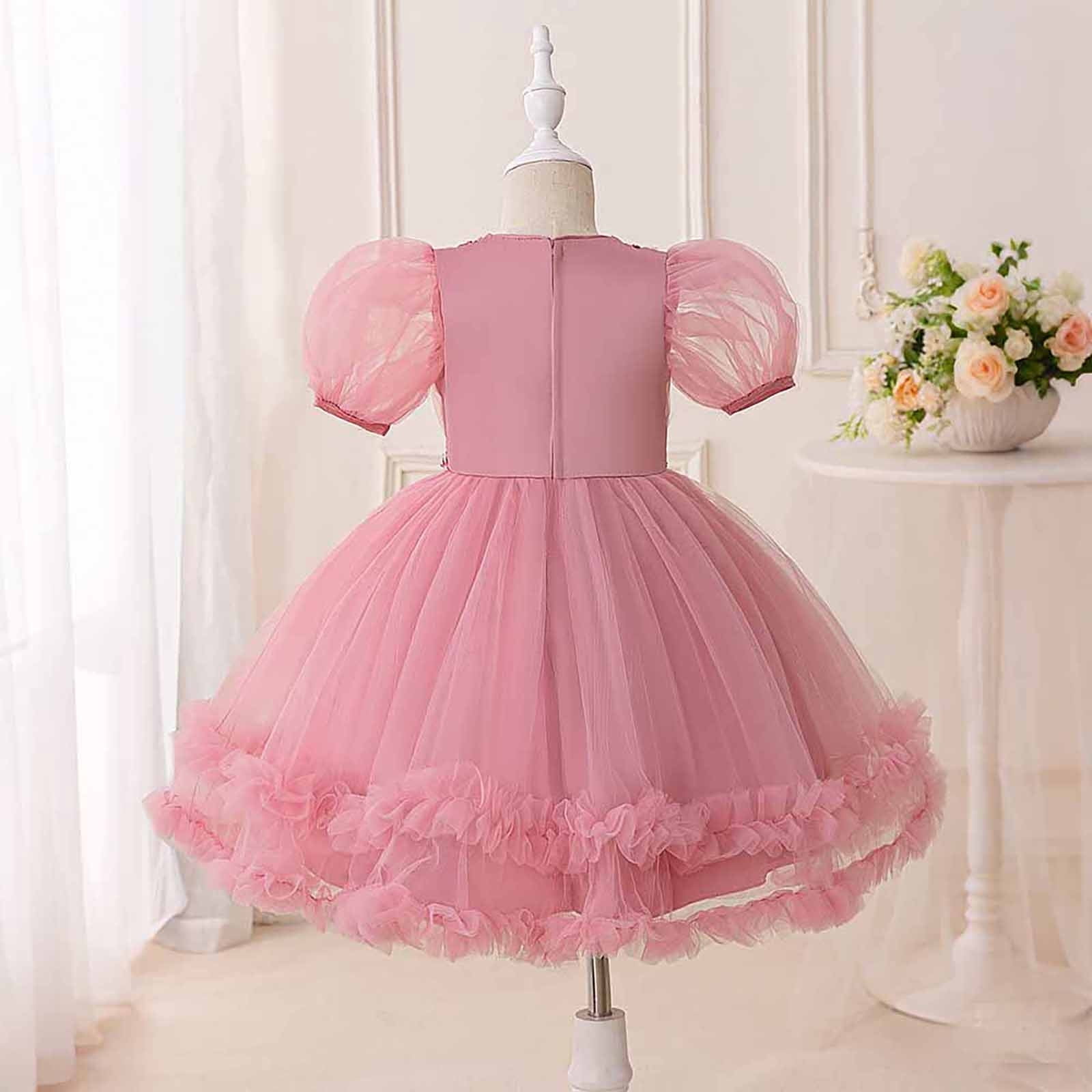 Wdgfv Girls 3D Puffy Party Dress Toddler Kids Age 3-8 Years Casual Play Outfit Spring Summer Fall Net Formal Gown Pink 3-4 Years