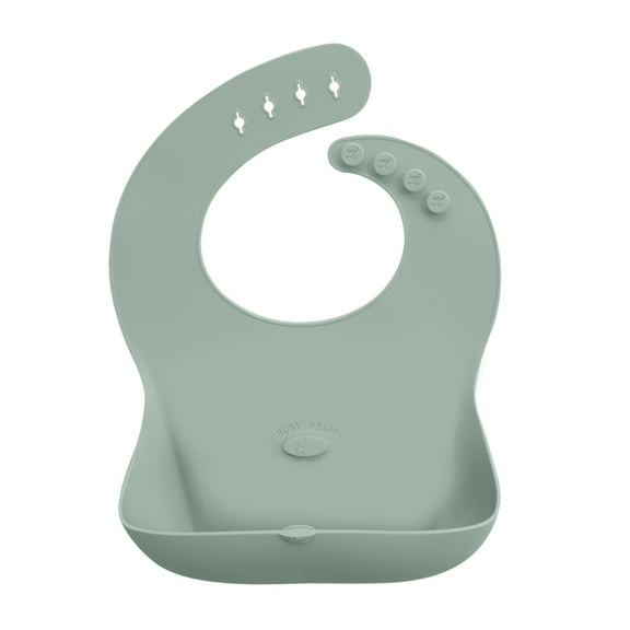 Abiie Ruby Wrapp Silicone Bibs for Babies with Front Pocket - Waterproof Bib - Stain Resistant - Silicone Toddler Bibs (Sage Green)