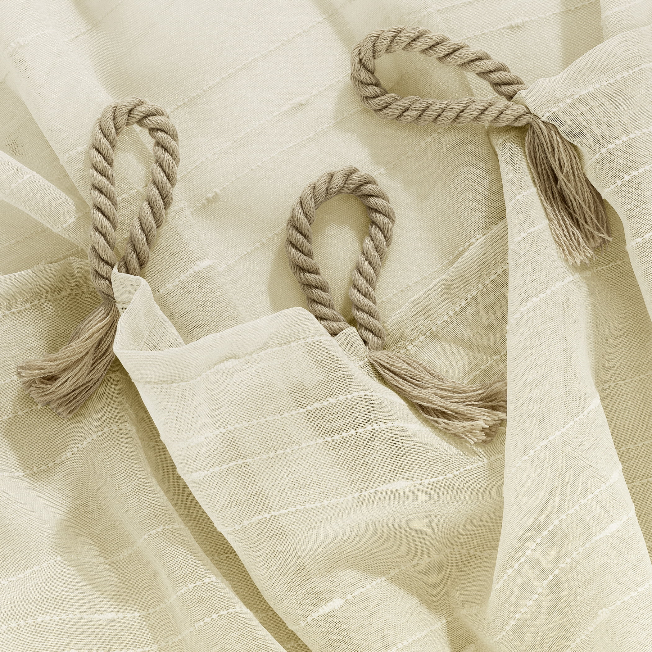 No. 918 Noemi Slub Stripe Rope Tab Semi-Sheer Curtain Panel, 1-Piece Tab Top Indoor Window Panel, 50”x84", Natural