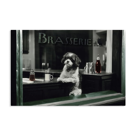 Stupell Industries Bohemian Brasserie Vintage Dog in Window Canvas Art, 24 x 16, by Annabelle Hall