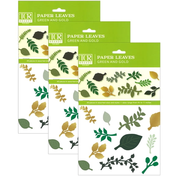 Teacher Created Resources Green and Gold Paper Leaves, 120 Pieces