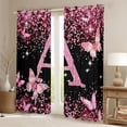 thumbnail image 2 of Manfei Pink Butterfly Kitchen Curtains,Girls Personalized Letter A Black Out Curtains Pack of 2 (42x63 Each), 2 of 7