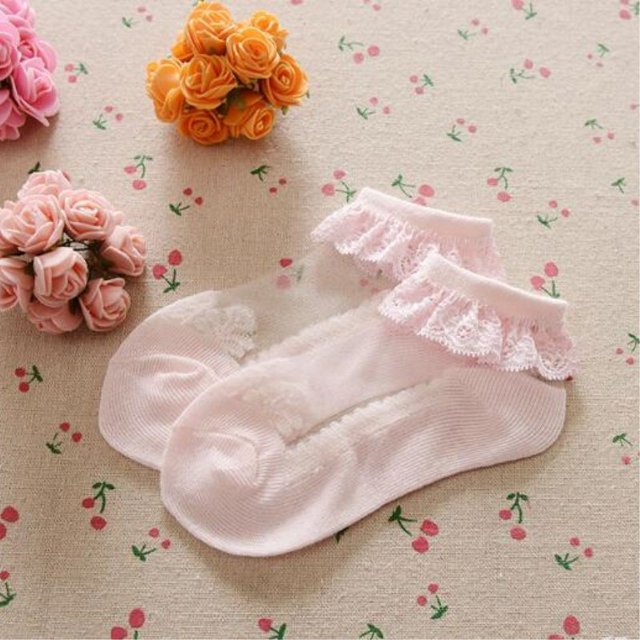 1/3Pairs Girls Lace Socks Soft Ruffled Summer Breathable Girls Baby Socks pink S 0-1year