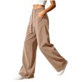 thumbnail image 7 of Vynhevius Women Solid Pants Wide‑Leg High Waist Elastic Drawstring Waist Pockets Loose Fit Casual Long Trousers, 7 of 7
