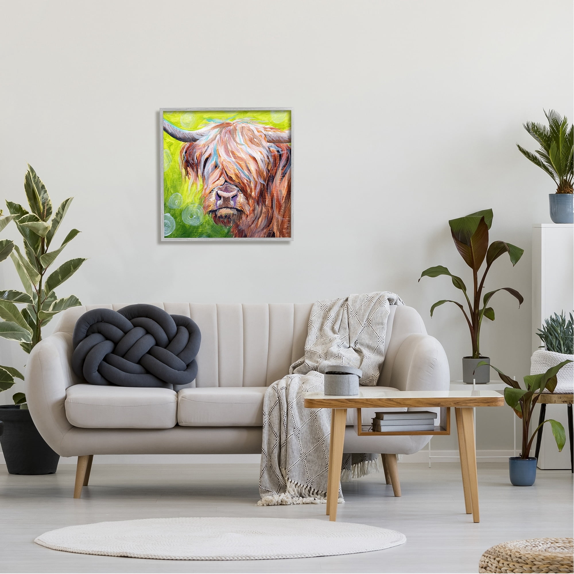 Stupell Industries Vivid Highland Cattle Rural Farmland Animal Painting Painting Gray Framed Art Print Wall Art, Design by Jennifer Redstreake