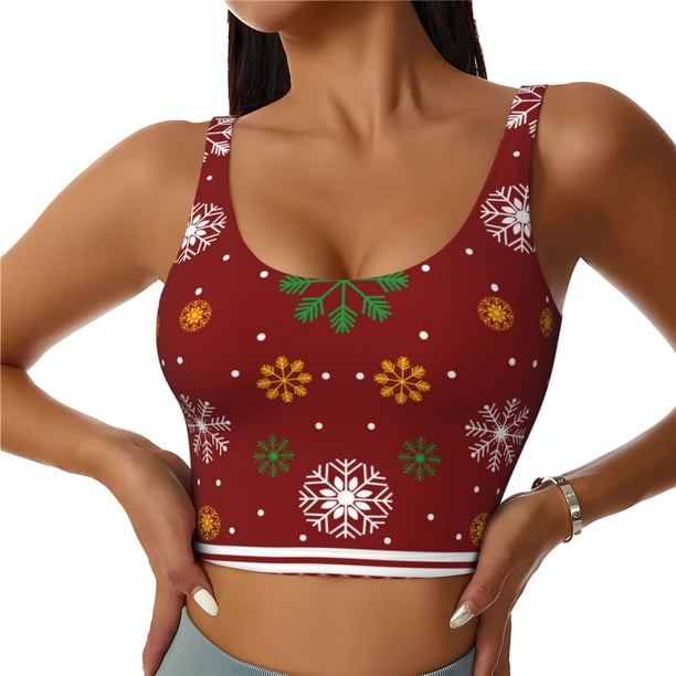 Balery Merry Christmas Sujetadores deportivos con espalda cruzada para mujer, acolchados, sin costuras, de alto impacto, ideales para yoga, gimnasio, entrenamiento y fitness.-XX-Large