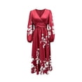 thumbnail image 4 of Women's Fall Floral Printed Maxi Dress V Neck Lantern Long Sleeve Boho Dresses for Wedding Guest Beach Vacation, 4 of 6