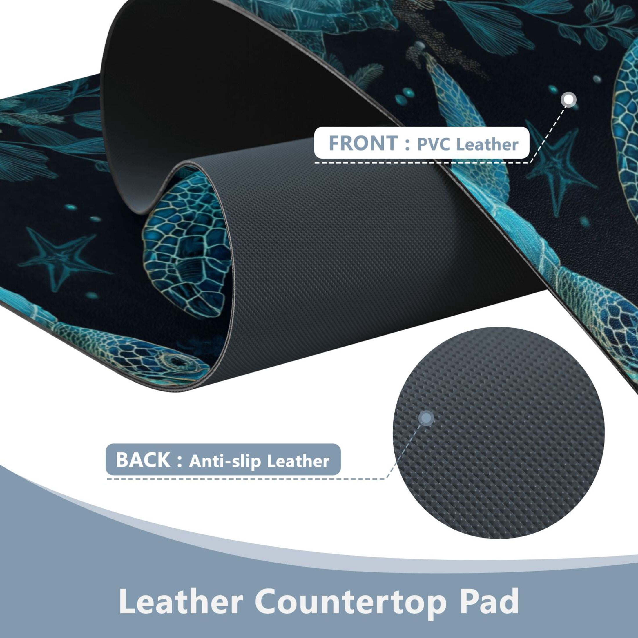 Leather Desk Pad Protector Mouse Pad Laptop Desk Mat Non-Slip Waterproof for Office and Home Green Sea Turtles Pattern