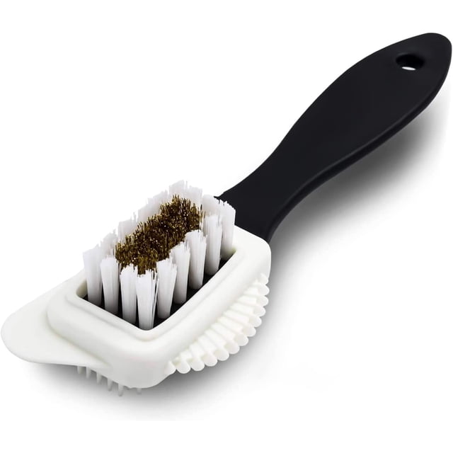 1 cepillo para gamuza, cepillo multifuncional para nobuk, cepillo de cerdas de nailon y latón de 4 lados, cepillo de limpieza, cepillo para limpiar zapatos de gamuza