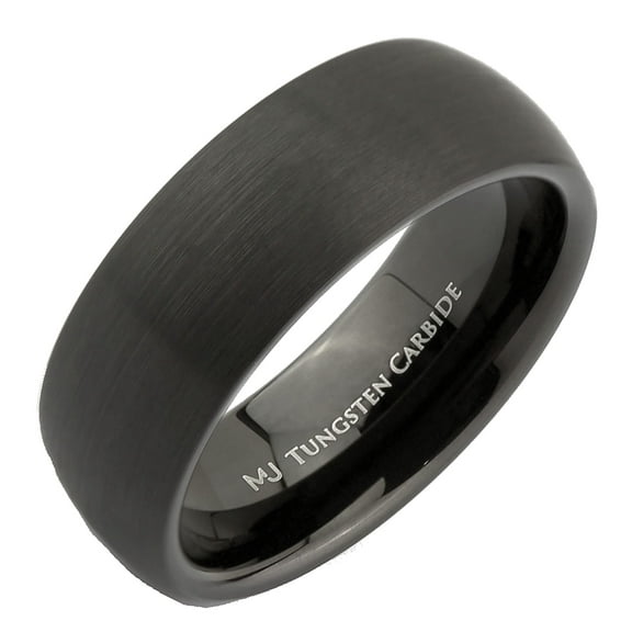 Black Plated Tungsten Carbide 6mm Wedding Band with Brushed Center and Recessed Edges RingSize 8