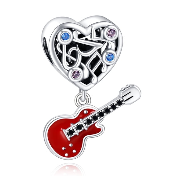 ROSIANNA 925 Sterling Silver Charm for Bracelets Heart Gem Musical Note Guitar Pendant Charm Women Bracelet Charm