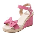 thumbnail image 7 of Rokment Bowknot Wedge High Heels Dressy Sandals for Women Bride Wedding Elegant Casual Suede Bow Espadrilles Platform Chunky Heeled Summer Dress Shoes Pink Size 5.5, 7 of 7