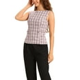 thumbnail image 4 of INSPIRE CHIC Tweed Top for Women Sleeveless Crew Neck Plaid Print Waist Zipper Buckle Back Blouse Tops XL Pink White, 4 of 6