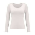 thumbnail image 4 of Women's Modal T Shirt Bra Long Sleeve Pajama Yoga Top Padded Casual Top Tee Shirt with Built In Bra Basic T-Shirts Solid Color Women's Bottom Long Sleeved Shirt and Underwear, 4 of 8