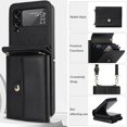 thumbnail image 6 of For Samsung Galaxy Z Flip 4 PU Leather Case, Stylish Crossbody Strap Wristband Card Slots Magnetic Snap RFID Blocking Drop Protective Rugged Case for Samsung Galaxy Z Flip 4, Black, 6 of 7