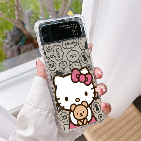 wangyu Hello Kitty Cute Case For Samsung Galaxy Z Flip 4 3 5 5G Funda Z Flip4 Clear PC Hard Luxury Back Phone Coque