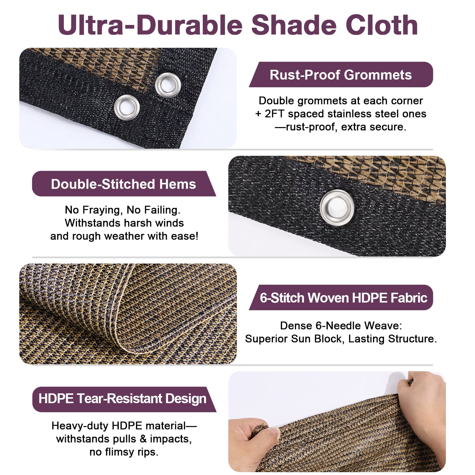 Jane Stone 90% Shade Fabric Sun Shade Cloth with Grommets,3'X6' Pergola Replacement Shade Cover Canopy for Garden Outdoor Patio,Mocha (We Make Custom Size)