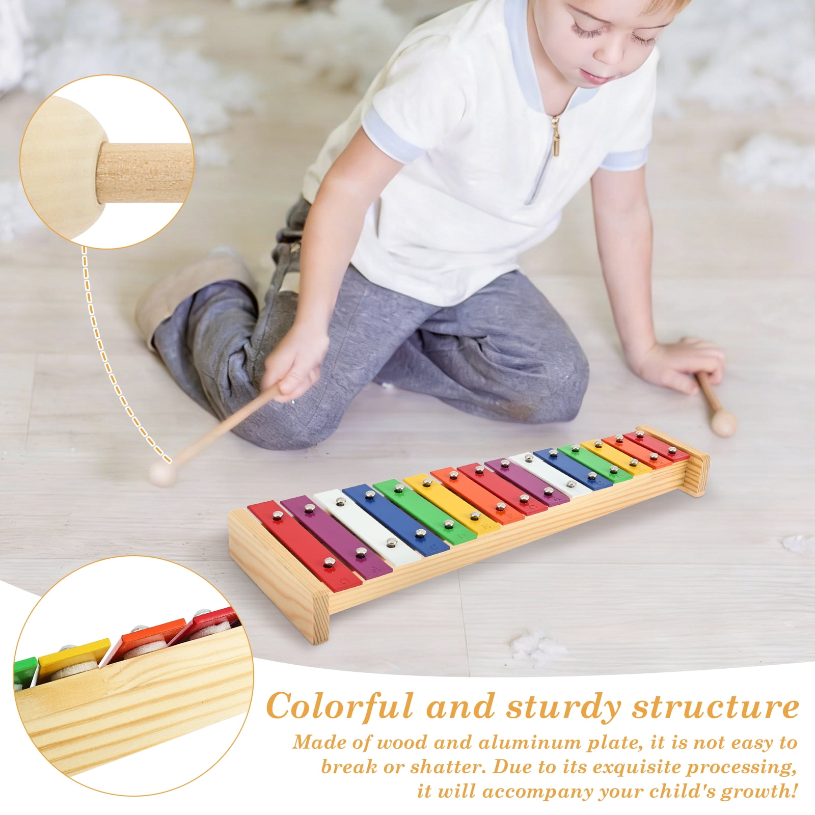 HKJUNFEI 15 Tone Xylophone Glockenspiel with Precise Intonation and Clear Tone Educational Xylophone for Beginner and Music Education