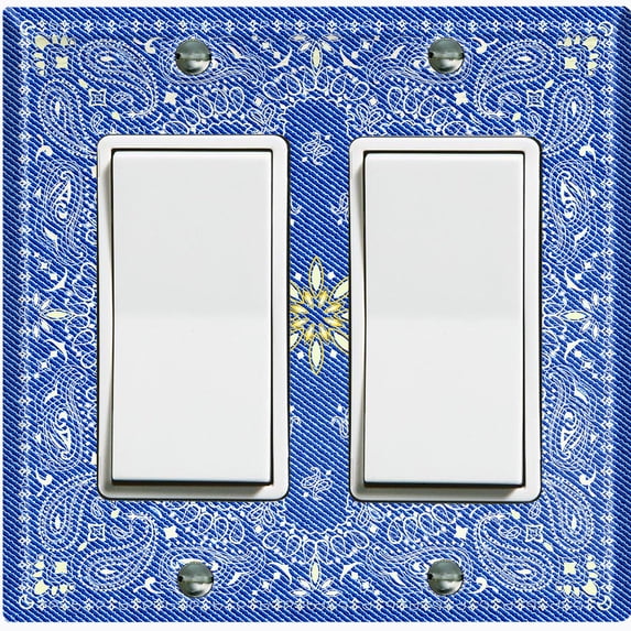 Metal Light Switch Plate Cover Blue Floral Bandana Paisley Tile Pattern TIL045