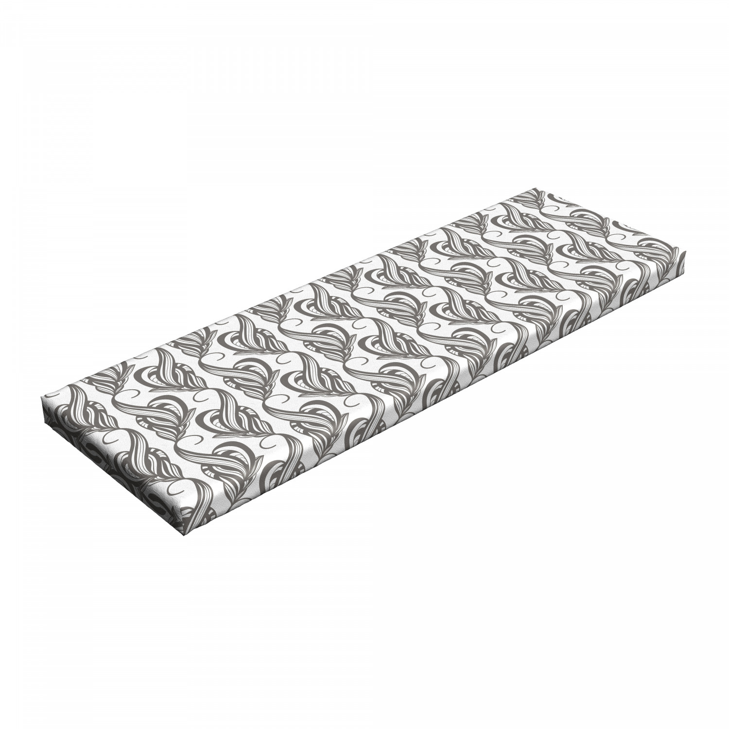 Grey and White Bench Pad, Swirling Leaves Flower Petals with an Abstract Design, HR Foam Cushion