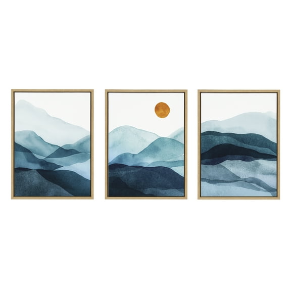 Sylvie Blue Mountain Range 18 in x 24 in Framed Painting Canvas Art Prints, by Kate and Laurel Set of 3