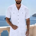 thumbnail image 6 of Summer Button Down Linen Shirts for Men Casual Loose Short Sleeve Regular Fit Cotton Beach Shirts with Pocket, 6 of 8