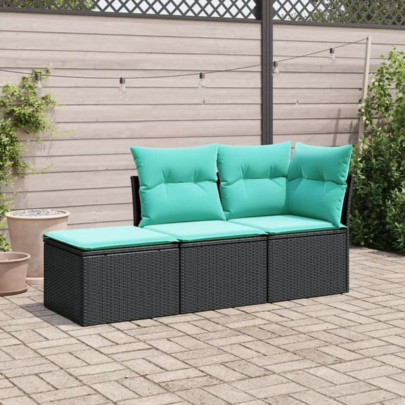 vidaXL 3 Piece Patio Sofa Set with Cushions Black Poly Rattan