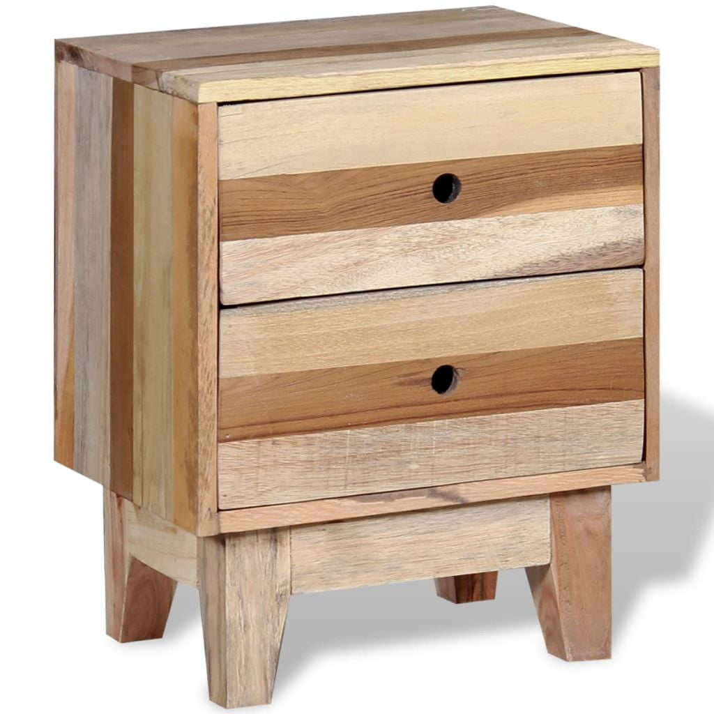 Solid Reclaimed Wood Bedside Cabinet, Bedroom Telephone Nightstand Chest with 2 Drawer