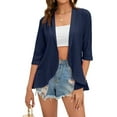 thumbnail image 2 of Summer Cardigan for Women Spring Netted Knit Ruffle Half Sleeve Cover Ups Navy Blue L, 2 of 9