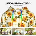 thumbnail image 4 of Lsque Light Green Plaid Sunflower Pattern Casual Women's Hoodie,Hooded Sweatshirt with Kangaroo Pocket,Pullover Hoodie with Eye-catching Drawstrings-Small, 4 of 7