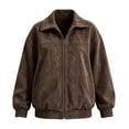 thumbnail image 3 of uublik Faux Suede Jackets for Women Coffee Long Sleeve Casual Zip Up Coat Trendy Fall Clothes, 3 of 7