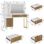 44 Inch Vanity Desk with 32'' Lighted Mirror & Charging Station, Dressing Table with Modern Fluted Design Glass Top 5 Drawers, 3 Shelves Makeup Vanity Set for Bedroom Dressing Room(White)