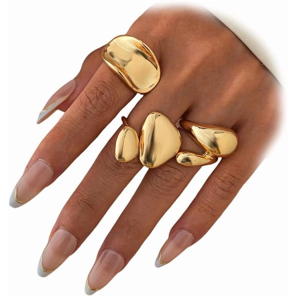 Simple Chunky Gold Huggie Dome Rings Stackable for Women Statement, Thick Vintage Silver Knuckle Open Ring Set Non Tarnish Party Jewelry Accessories
