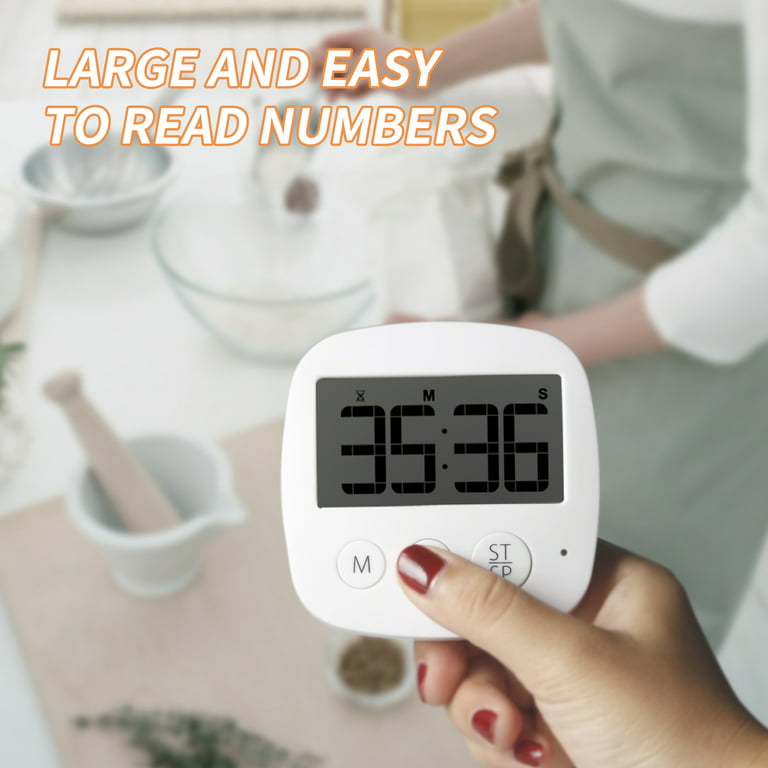 3 Large Display Kitchen Timer - Digital Timer Magnetic Back Loud Alarm on  A Rope- White Cooking Timers for Kitchen Teachers Stud