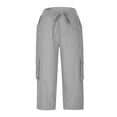 thumbnail image 3 of Pants for Women Work Drawstring Cropped Cargo Capris With Pockets for Outdoor Hiking Palazzo Wide Leg Pants, 3 of 4