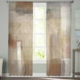thumbnail image 2 of Brown Painting Semi Sheer Curtains 108 Inch Length 2 Panels Set, Modern Abstract Retro Art Aesthetics Sheer Kitchen Curtain Privacy Voile Window Curtain for Living Room Bedroom Rod Pocket Drapes, 2 of 7