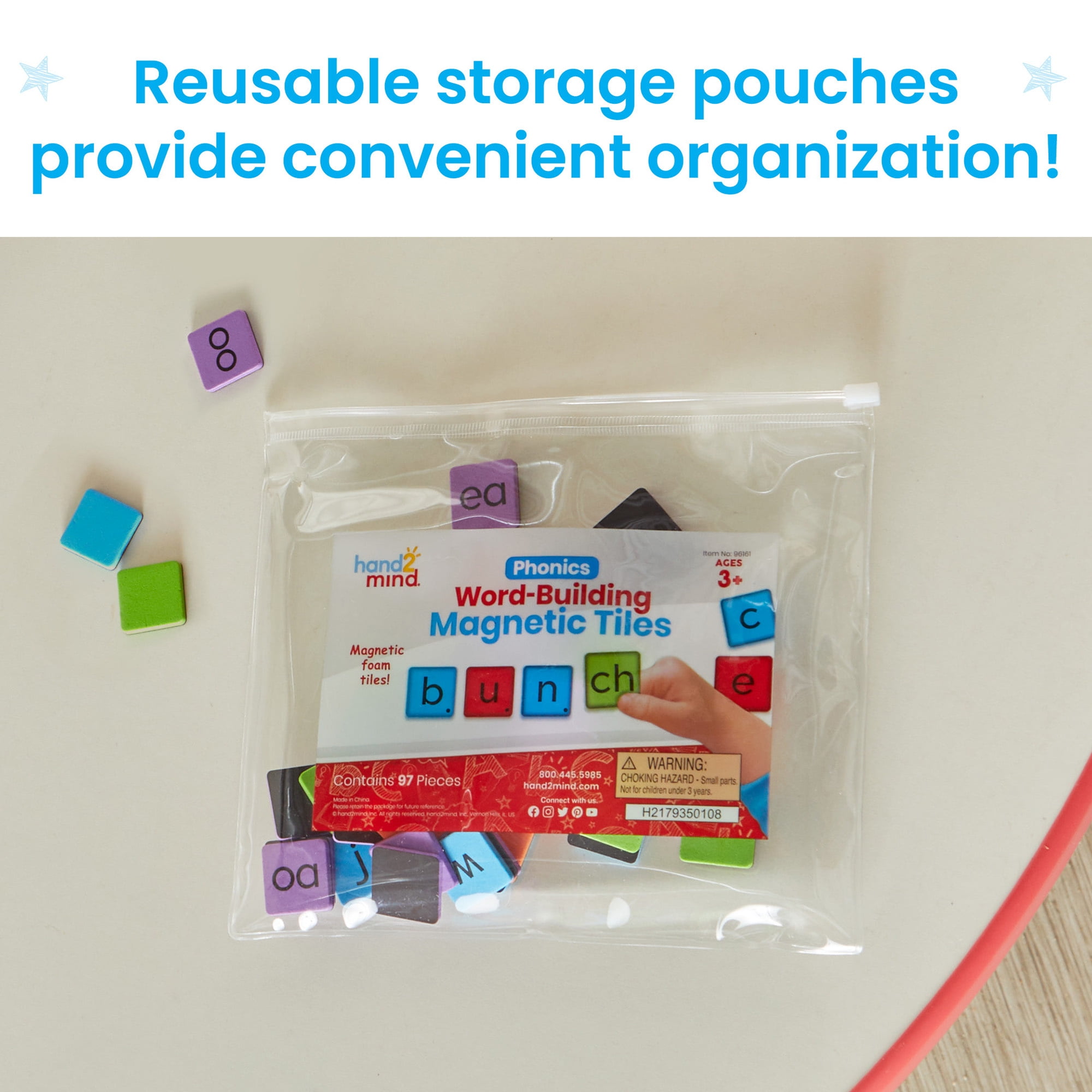 hand2mind Phonics Word-Building Magnetic Letter Tiles, Letter Recognition for Kindergarten, Letter Sounds, Phonics Manipulatives, Phonemic Awareness, Science of Reading Classroom Materials (Set of 6)