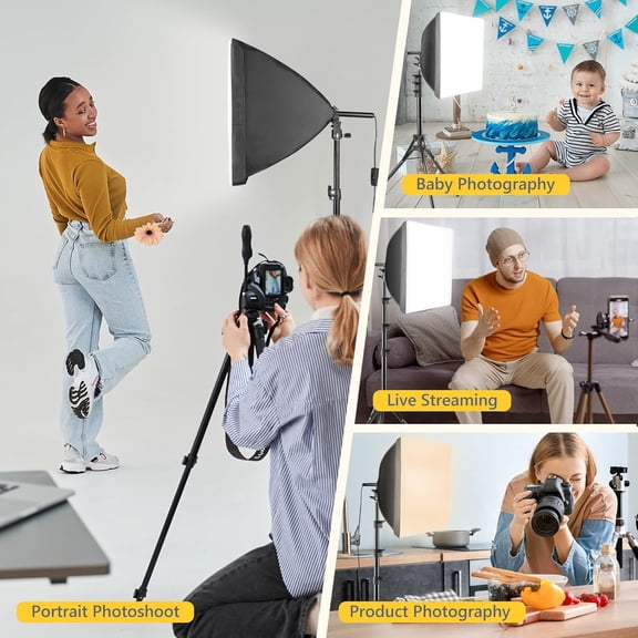 Softbox Photography Lighting Kit, 16'' x 16'' Professional Softbox Lighting Kit with 85W 3000-7500K LED Bulbs, Studio Lights for Photography/Video Recording/Live Streaming/Portraits Shooting
