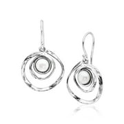 JEAN RACHEL JEWELRY 925 Sterling Silver Dangle Drop Earrings Free Form with Fresh Water Pearl, Antique Finish Lever Back