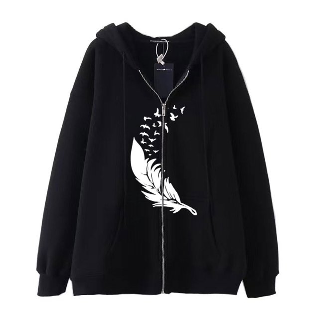 Sudadera con capucha y cremallera de plumas Harajuku gótica de hip-hop oscuro para hombre y mujer, chaqueta Harajuku, sudadera