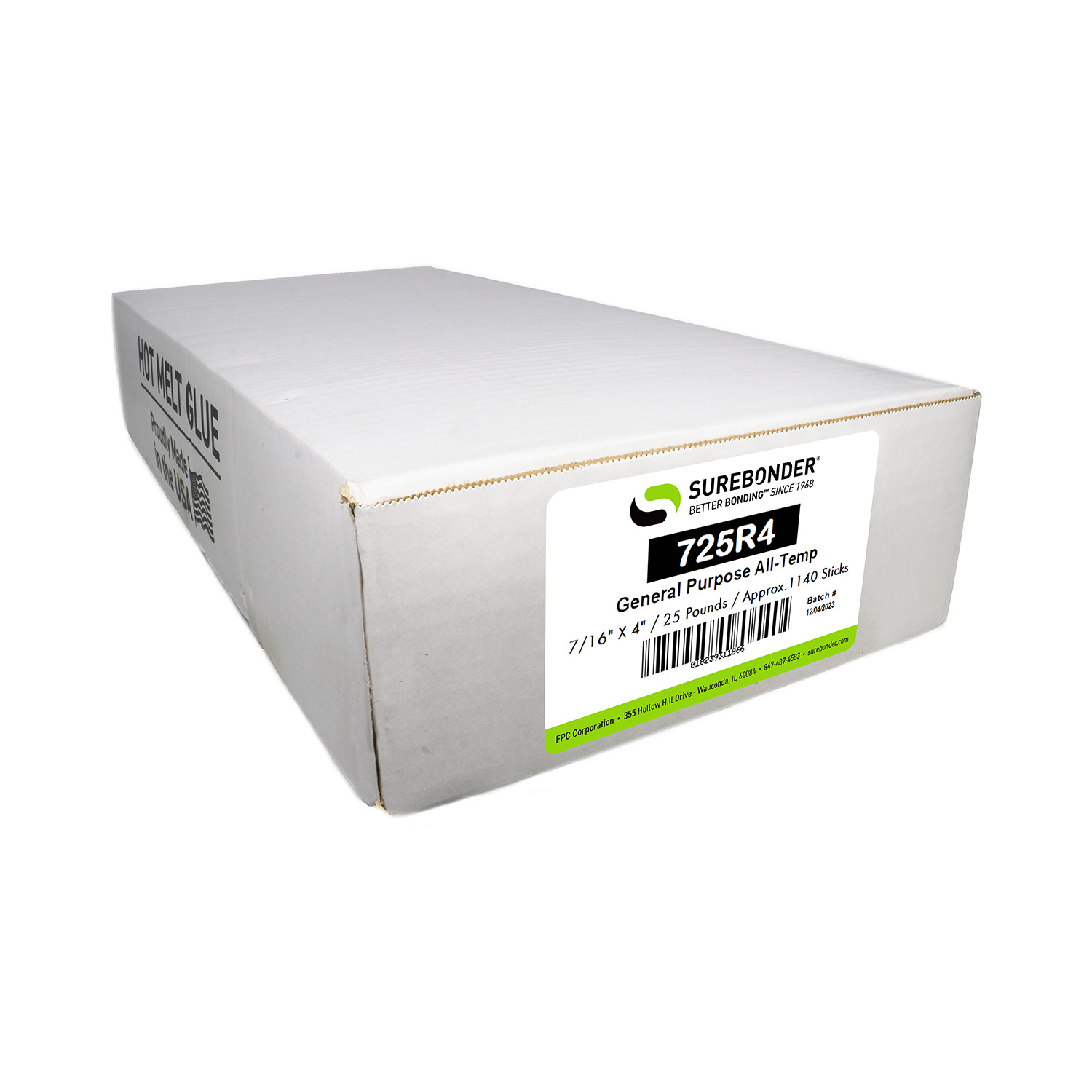 725R4 General Purpose All Temperature Hot Melt Glue Sticks - 7/16" x 4" | 25 Lb Box