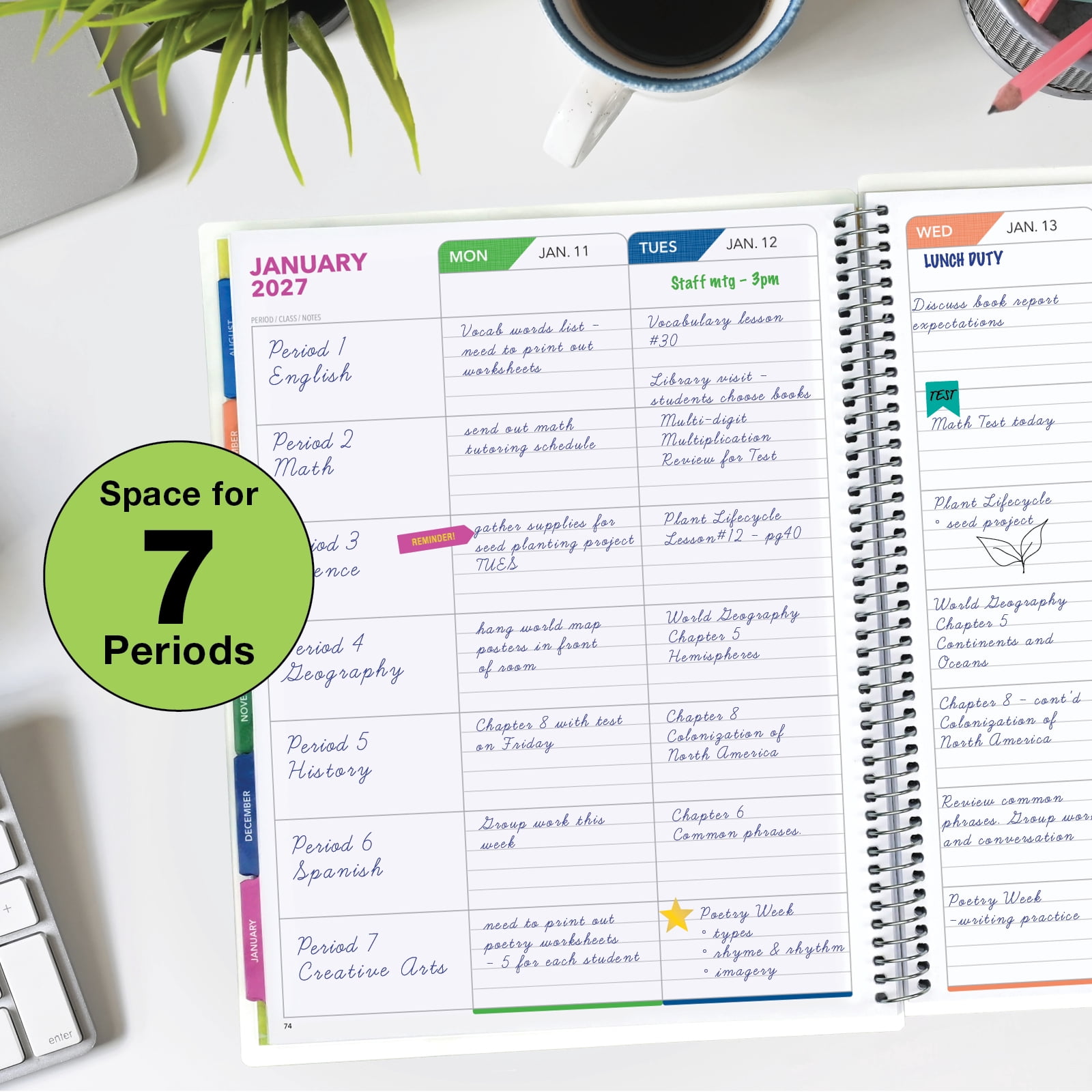 2026-2027 Excello Brands 8.5" x 11" Academic Year Teacher Planner, Weekly/Monthly, 12 Month, Teal Gold Marble