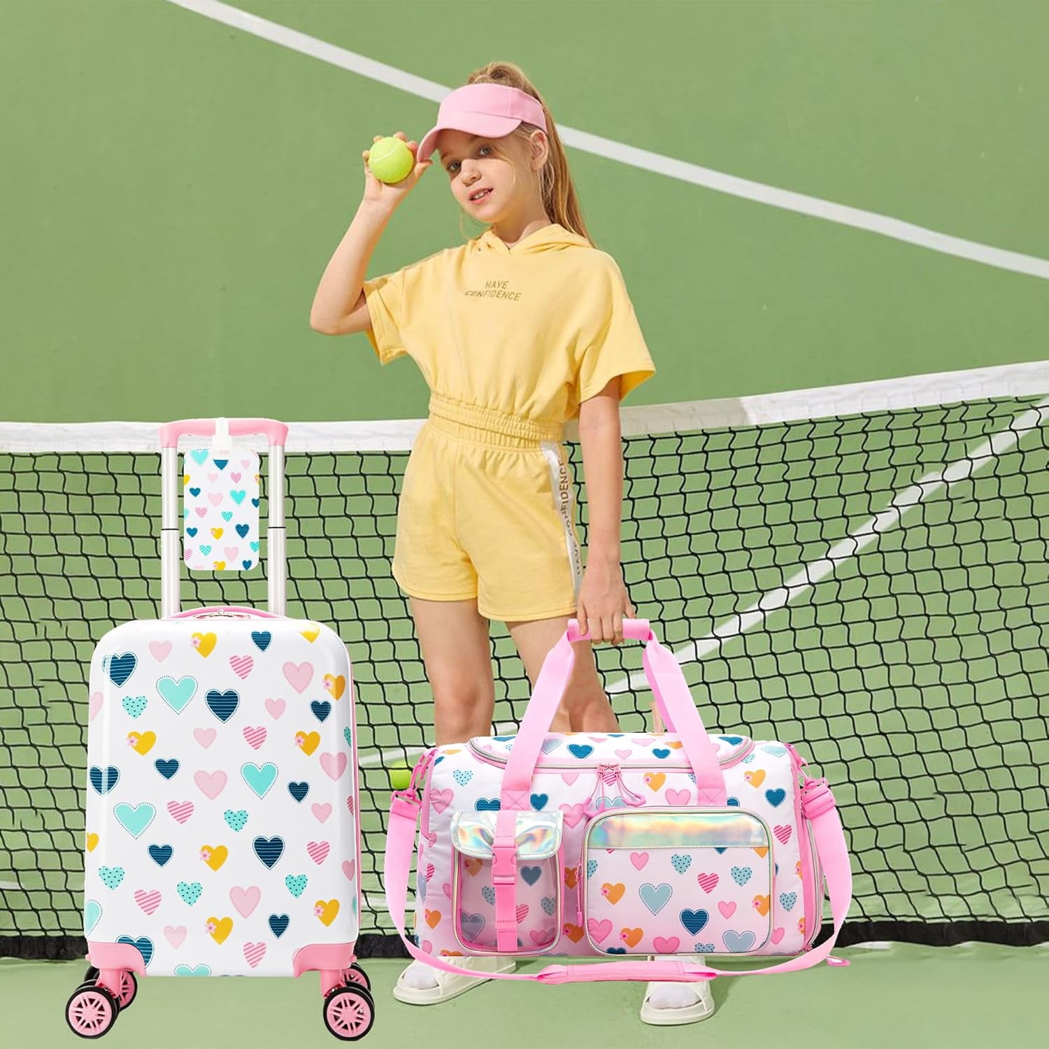 Kids Luggage Sets Carry on Suitcases for Girls Women with Wheels Hardshell Suitcase with Duffle Bag for Travel Neck Pillow Airplane