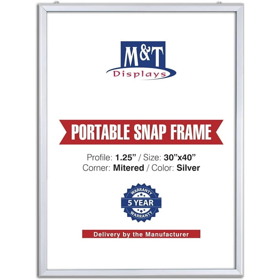 M&T Displays 30x40 Picture Frame, Large Wall Mount Display, Poster & Picture Frame Display, Modern Design, 30 x 40 Inch Frames - Silver, 1.25" Aluminum Profile