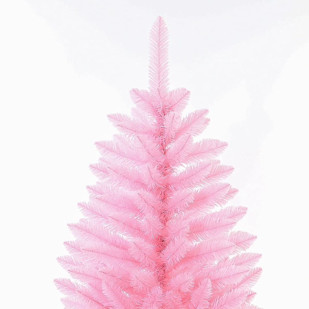 Pink Pencil Christmas Tree 6ft Slim PVC Flame Retardant Metal Base Small Space Holiday Decor