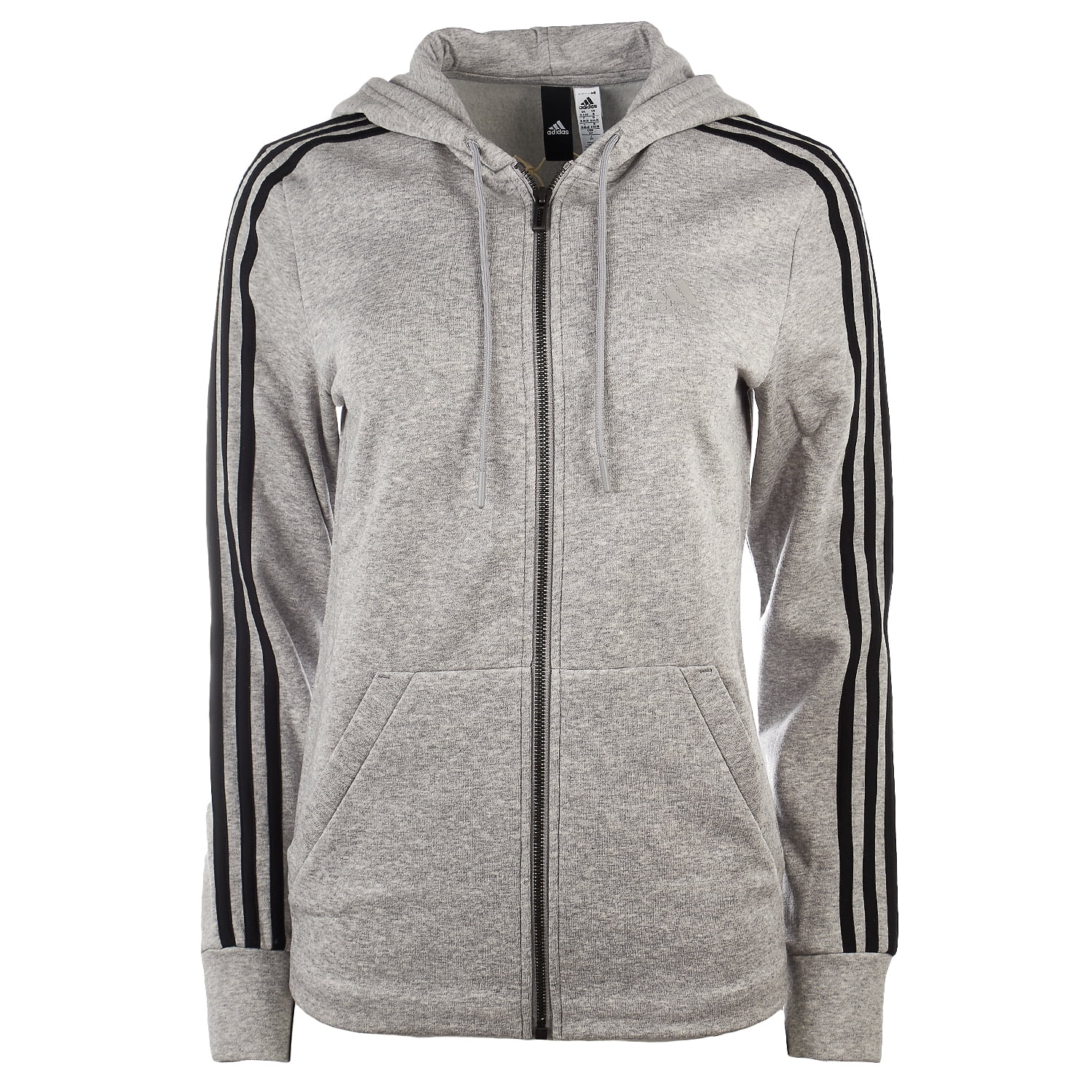 Adidas Essentials Cotton Fleece 3-Stripe Full Zip Hoodie - Medium Grey  Heather/Black - Womens - XL - Walmart.com