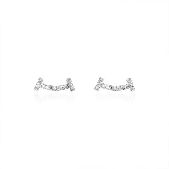 Timorina White Gold Tone 925 Sterling Silver Cubic Zirconia Smile Stud Earrings for Women